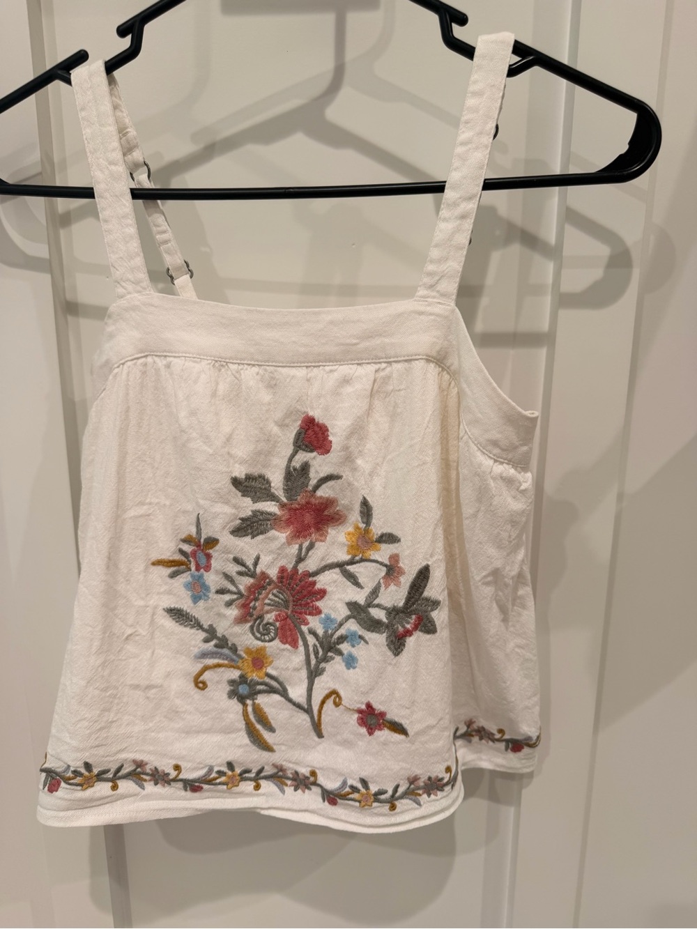 abercrombie kids White Tank Top with Multicolor Floral Embroidery